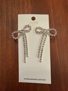 J. Crew Silver Bow Drop Crystal Earrings